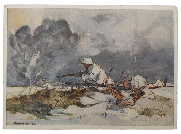 Original WW2 German Postcard - MG Eastern Front soldiers, Sepp Happ (1942)