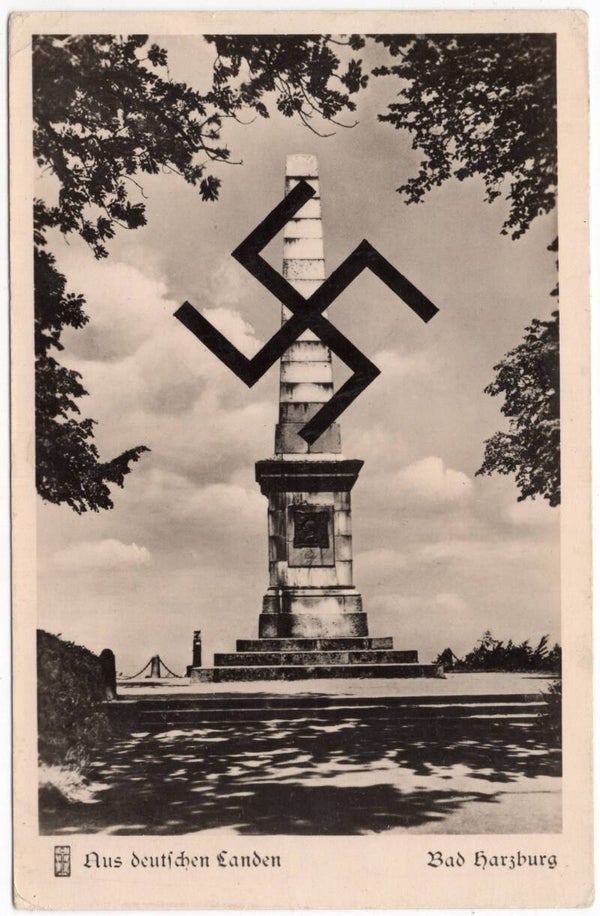 Original WW2 German Postcard - Die Bismarck-Säule Bad Harzburg with Swastika