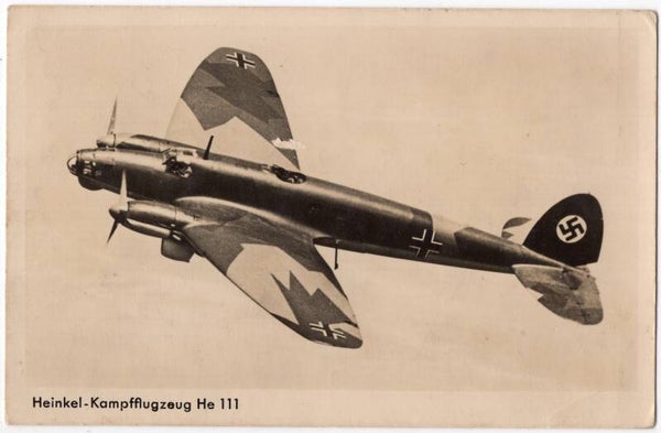 Original WW2 German Postcard - Heinkel Kampfflugzeug He 111 (1937)