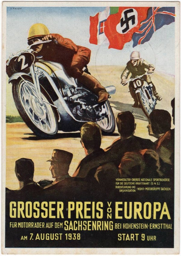 Original WW2 German Postcard - Grosser Preis von Europa Motorräder Sachsenring (1938)