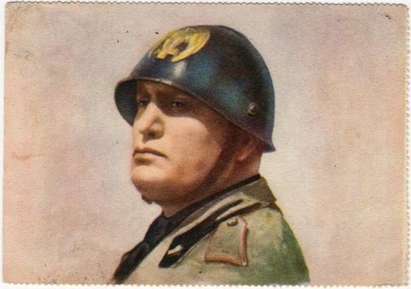 Original WW2 Italian Postcard - Benito Mussolini, sent to Breda (1937)
