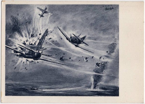 Original WW2 Belgian Collaboration Postcard - ''Een getroffen Engelsch bombardementsvliegtuig''