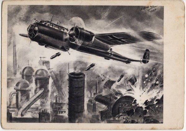 Original WW2 German Postcard - ''Angriff einer Ju 88 auf ein englisches Industriewerk''
