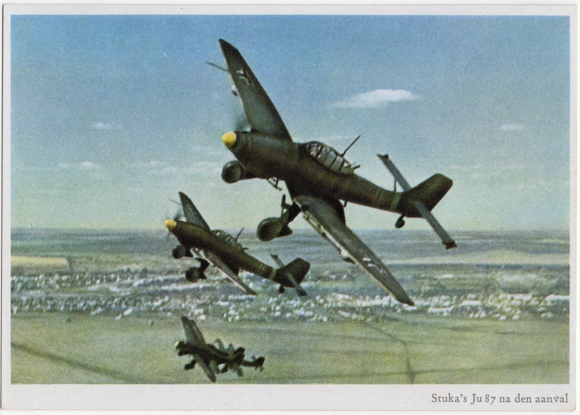 Original WW2 German Postcard - Stuka's Ju 87 na den aanval, Niermann
