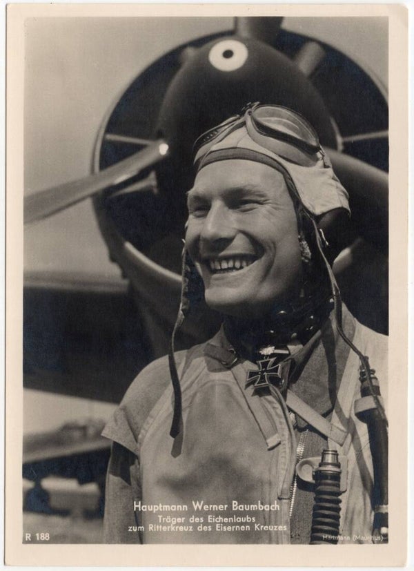 Original WW2 German Postcard - Luftwaffe Ritterkreuzträger, Knight's Cross wearer Major Baumbach