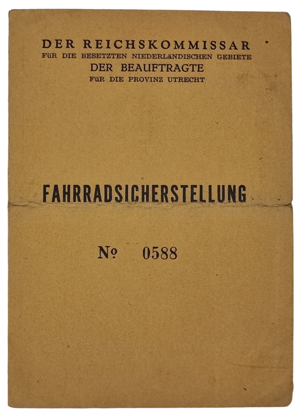 Original WW2 Dutch Document - Bicycle permit, Utrecht (1945)