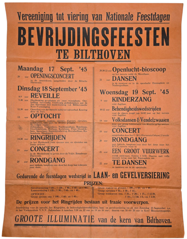 Original WW2 Dutch Liberation Poster - Liberation celebration party Bilthoven (1945)