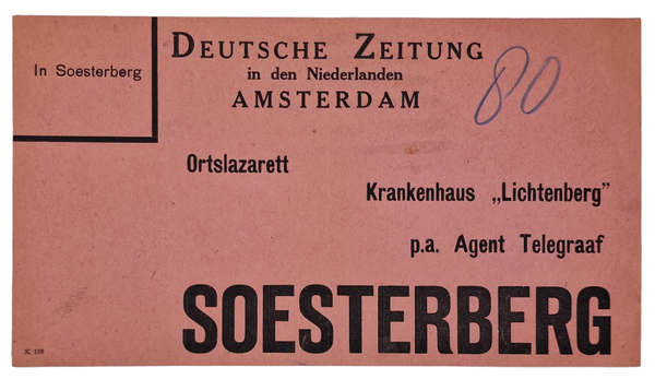 Original WW2 Dutch Collaboration Document - Deutsche Zeitung in den Niederlanden, Soesterberg Ortslazarett Krankenhaus Lichtenberg
