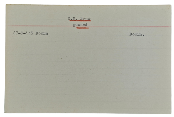 Original WW2 Dutch Collaboration NSB Document - NSB archive card, wounded NSB member, Doorn (1943)