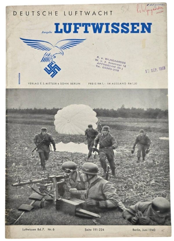 Original WW2 German Luftwaffe Magazine - Deutsche Luftwacht Ausgabe Luftwissen, Fallschirmjäger in Rotterdam (1940)