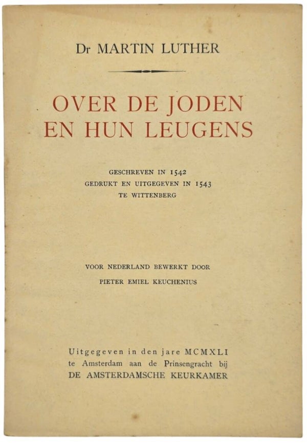 Original WW2 Dutch Antisemitic Brochure - Dr. Martin Luther Over de Joden en hun Leugens, Pieter Emiel Keuchenius (1941)