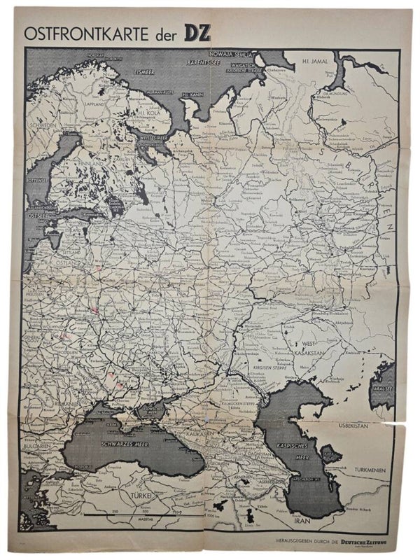 Original WW2 German Dutch Poster - Ostfrontkarte der DZ Deutsche Zeitung in den Niederlanden