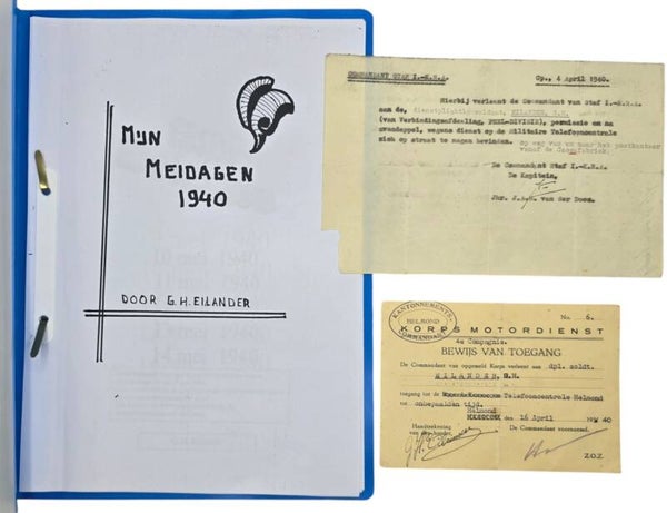 Original WW2 Dutch Document - Korps Motordienst Telefooncentrale Helmond, Peel divisie, document set (1940)