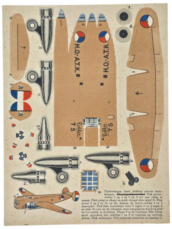 Original WW2 Dutch Document - Honig building kit airplane Fokker TV T5 Bomber (1939)
