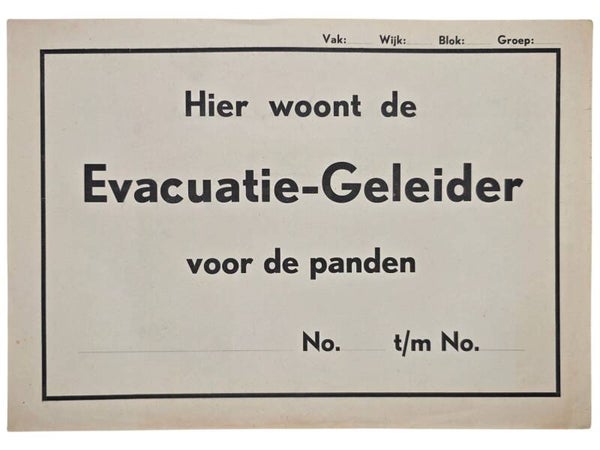 Original WW2 Dutch LBD Document - Luchtbeschermingsdienst Amsterdam evacuatie Geleider sign (1942)