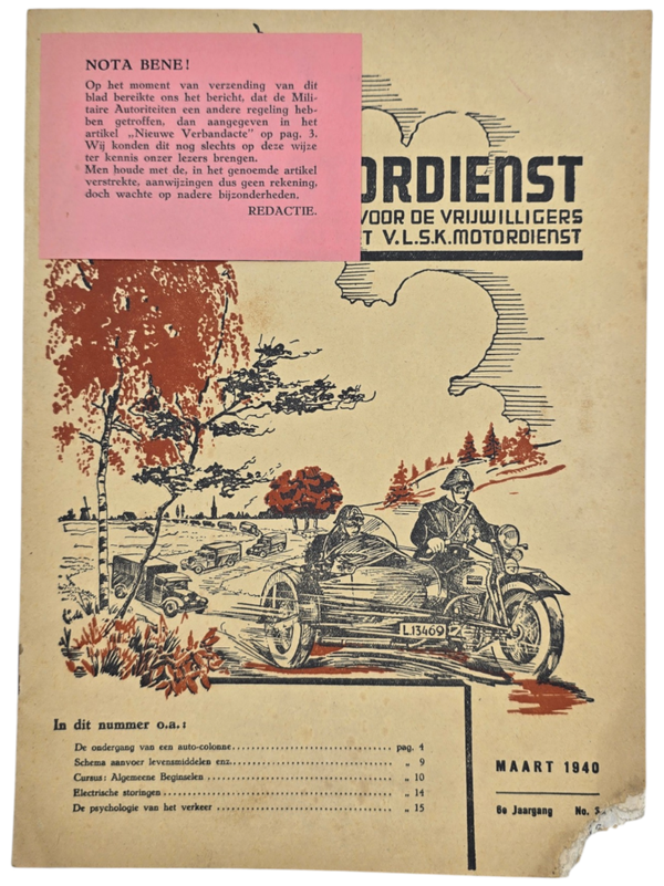 Original WW2 Dutch Army Magazine - De Motordienst, Maart (1940)