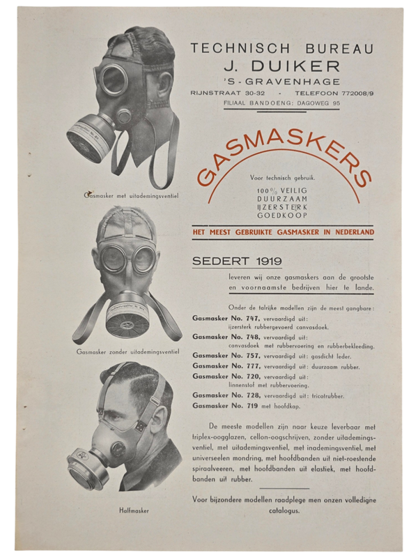 Original WW2 Dutch LBD Document - Gasmaskers Technisch Bureau J. Duiker, Den Haag