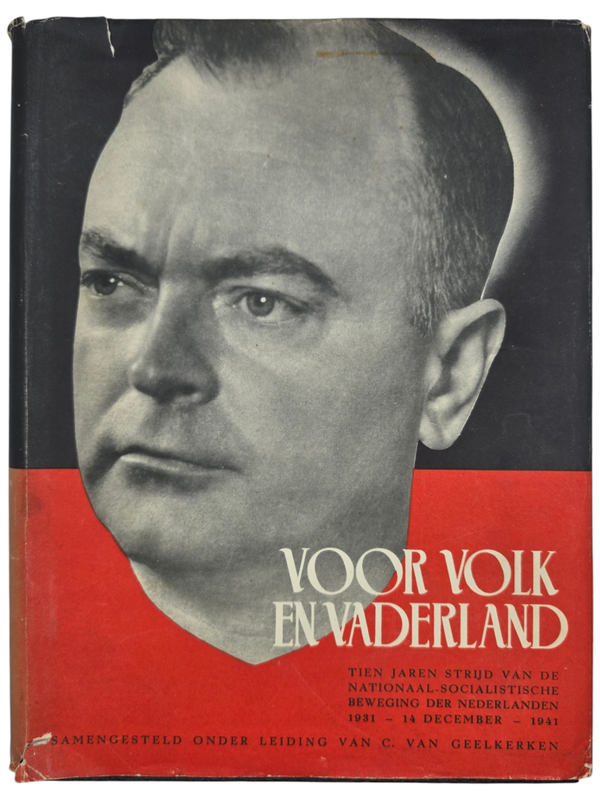 Original WW2 Dutch Collaboration NSB Book - Voor Volk en Vaderland, rare black leather edition with dustcover (1941)