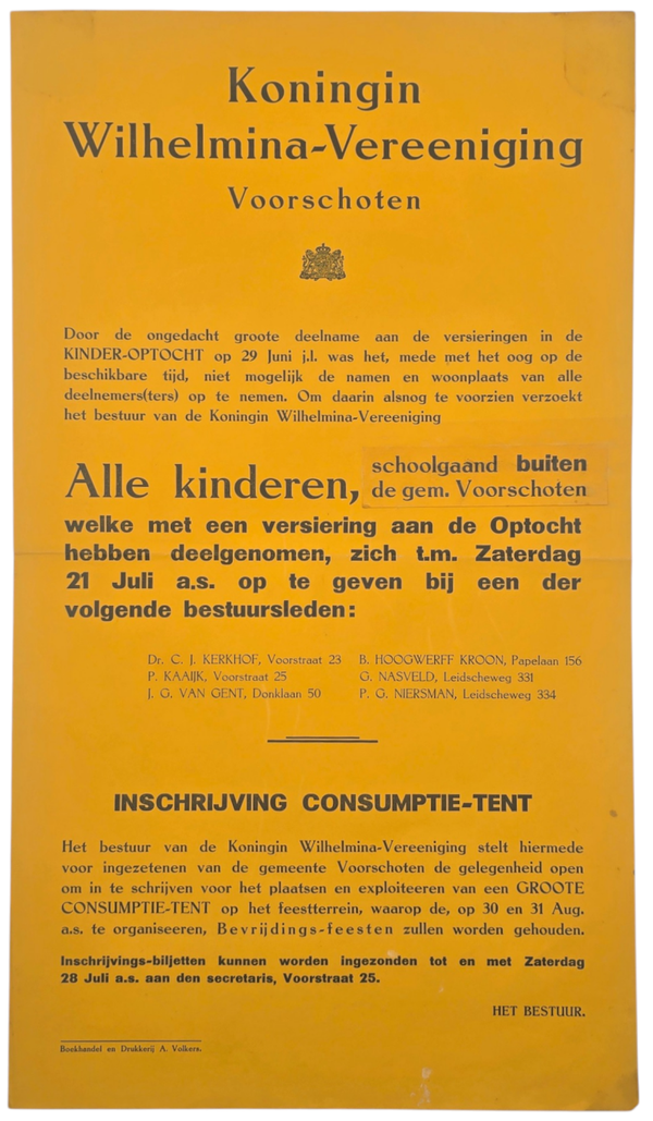 Original WW2 Dutch Liberation Poster - Programma Bevrijdingsfeest Voorschoten (1945)