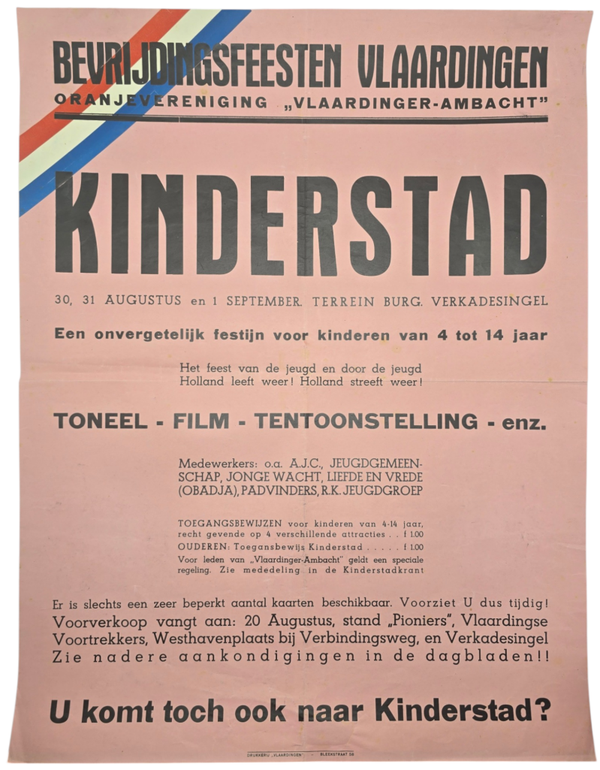 Original WW2 Dutch Liberation Poster - Liberation party Vlaardingen, Kinderstad