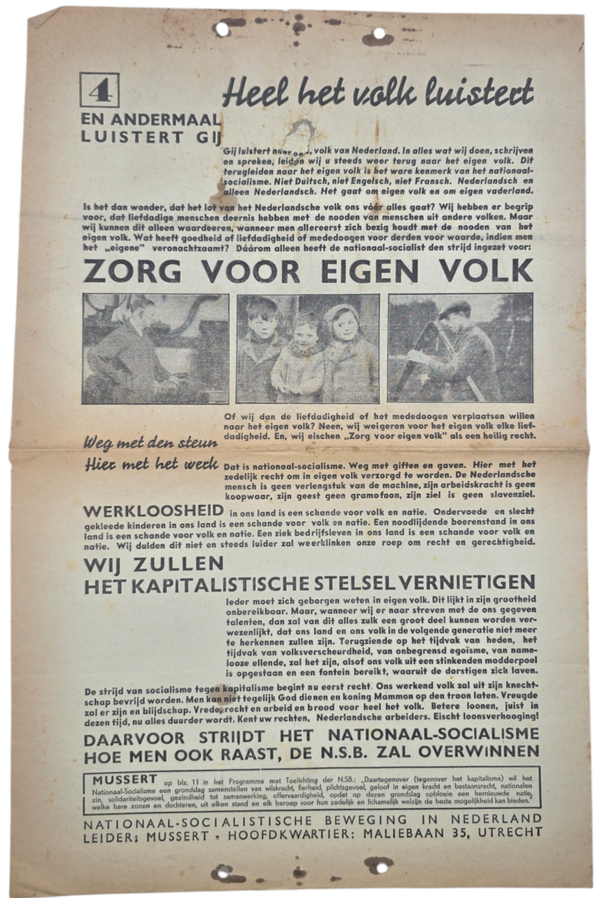 Original WW2 Dutch Collaboration NSB Document - Heel het volk luistert, 4, Utrecht (1937)
