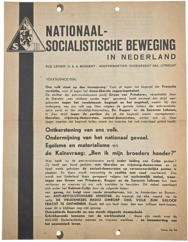 Original WW2 Dutch Collaboration NSB Document - NSB Volksgenooten (1936)