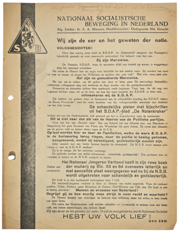 Original WW2 Dutch Collaboration NSB Document - NSB Volksgenooten (1936)