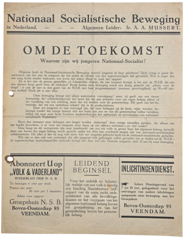 Original WW2 Dutch Collaboration NSB Document - NSB Volk en Vaderland overprint Veendam (1937)