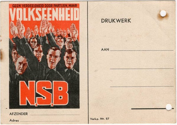 Original WW2 Dutch Collaboration NSB Postcard - Geen verdeeldheid door partijen, maar Volkseenheid NSB