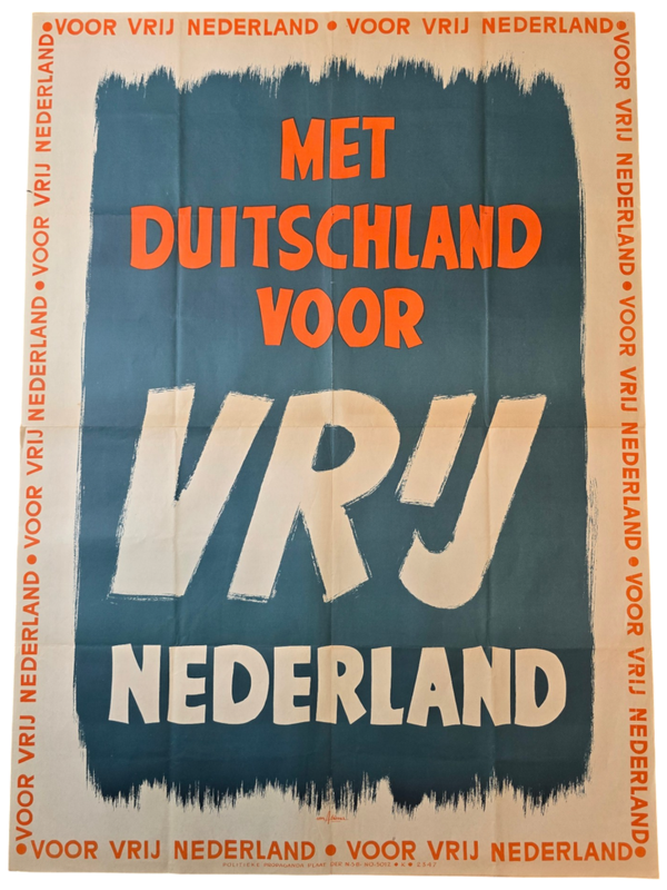 Original WW2 Dutch Collaboration NSB Poster - Met Duitschland voor Vrij Nederland (1940)