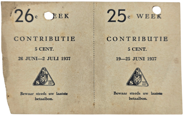 Original WW2 Dutch Collaboration NSB Document - Contribution seal 5 cents 2x (1937)