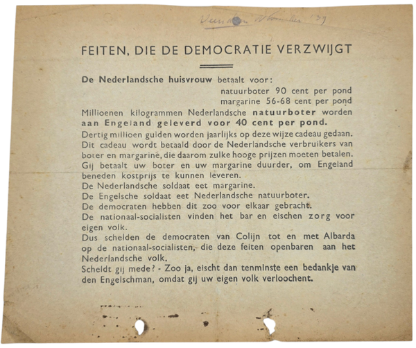 Original WW2 Dutch Collaboration NSB Document - Feiten, die de Democratie verzwijgt (1939)