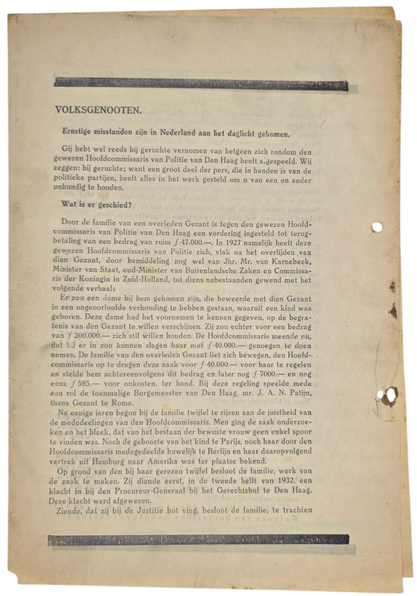 Original WW2 Dutch Collaboration NSB Document - Volksgenooten, Ernstige misstanden zijn in Nederland aan het daglicht gekomen (1937)