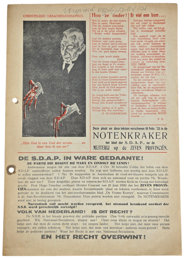 Original WW2 Dutch Collaboration NSB Document - De SDAP in ware gedaante! (1936)