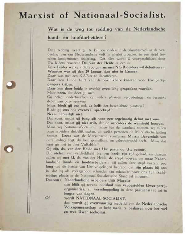 Original WW2 Dutch Collaboration NSB Document - Marxist of Nationaal Socialist, Emmen (1937)