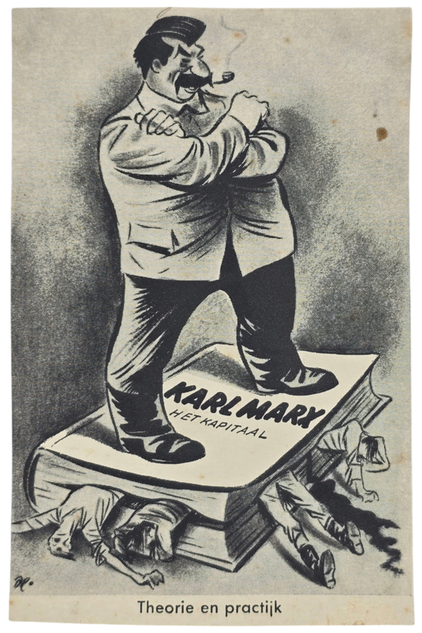 Original WW2 Dutch Collaboration NSB Postcard - Theorie en Practijk, Stalin on Das Kapital