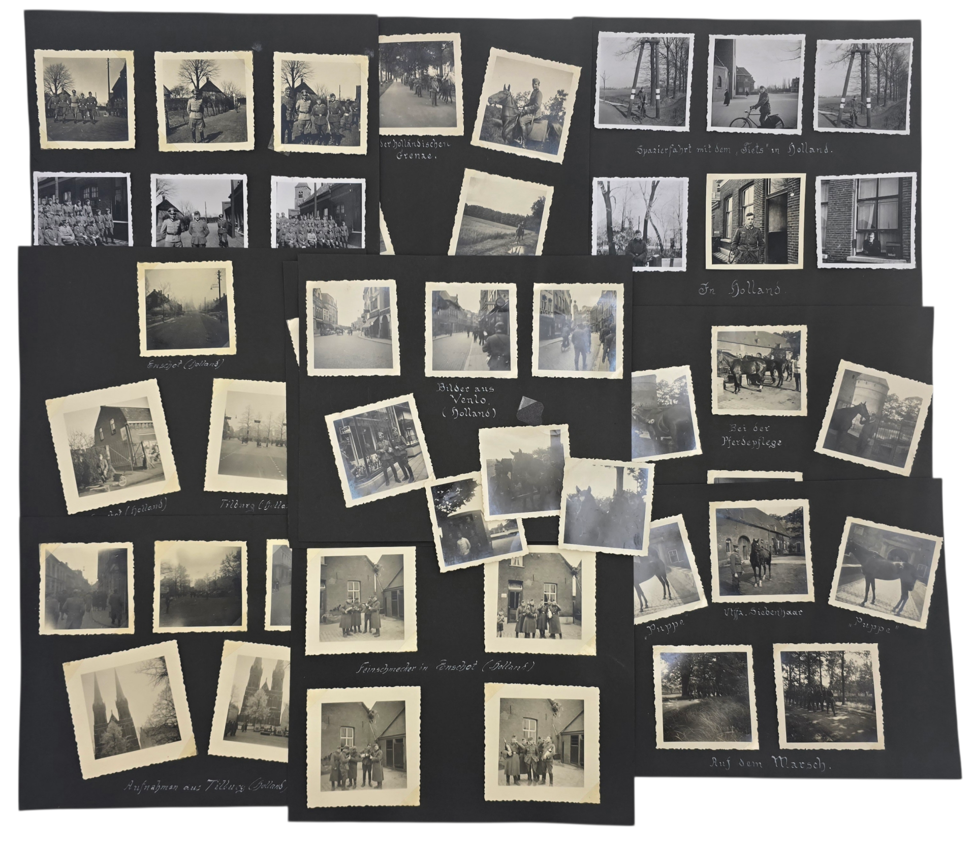 Original WW2 German Photo - Photoalbum pages of German soldiers in Venlo, Gennep, Enschot, Tilburg, and more, Holland, Belgium, Germany (1941)