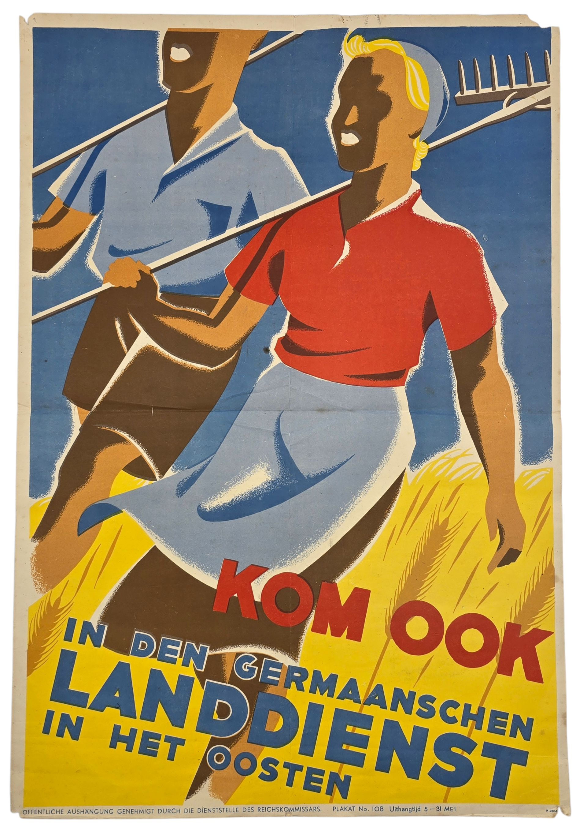 Original WW2 Dutch Collaboration NSB Poster - Kom ook in den Germaanschen Landdienst in het Oosten (1942)