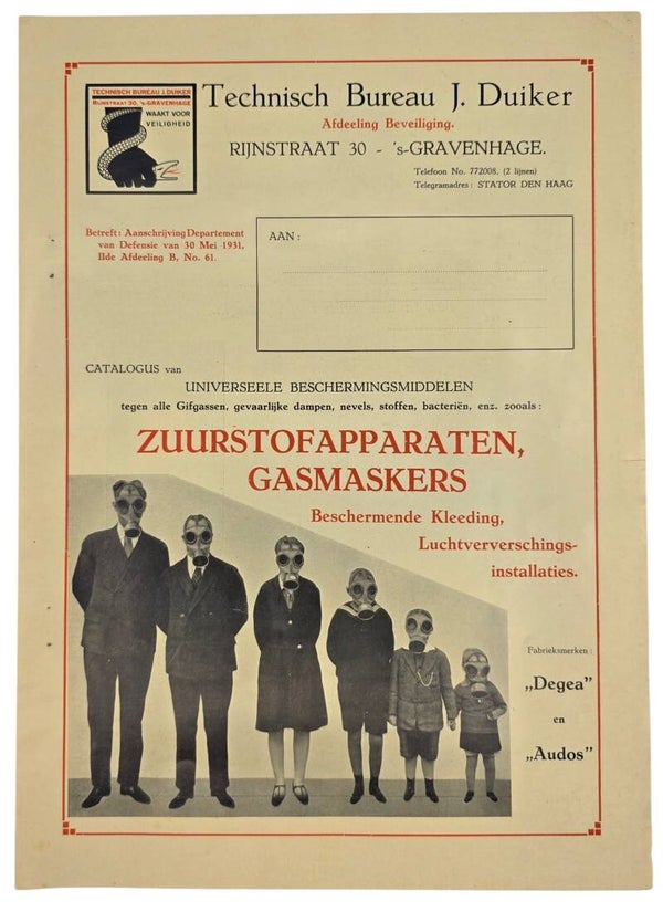 Original WW2 Dutch LBD Document - Zuurstofapparaten, Gasmaskers, Degea & Audos, Technisch Bureau J. Duiker, Den Haag