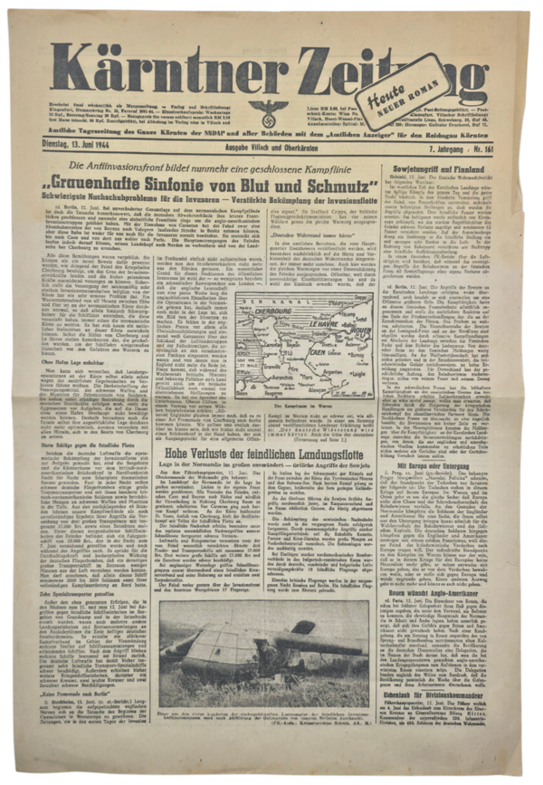 Original WW2 German NSDAP Newspaper - Kärtner Zeitung, Villach, Normandy, June (1944)