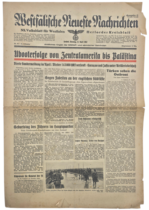 Original WW2 German NSDAP Newspaper - Westfälische Neueste Nachrichten (1942)