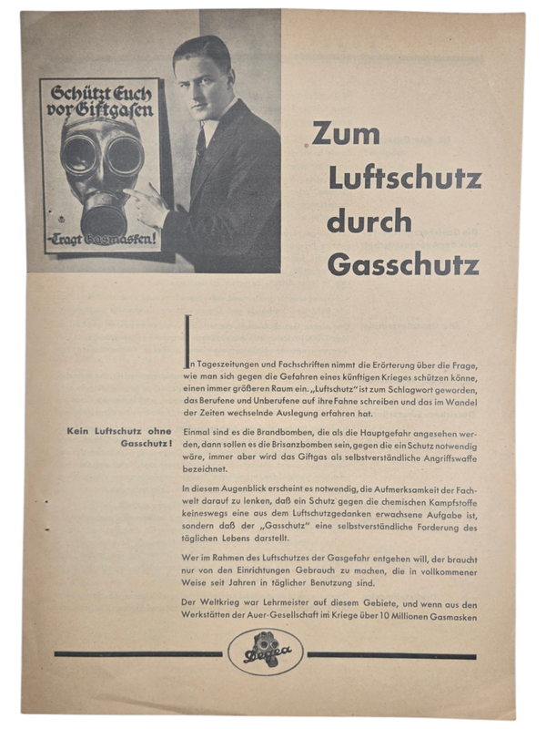 Original WW2 German Luftschutz Document - Degea Zum Luftschutz durch gasschutz advertisement