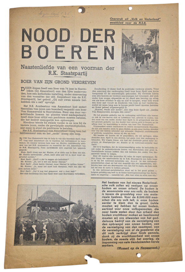 Original WW2 Dutch Collaboration NSB Document - Nood der Boeren, Vova overprint (1936)
