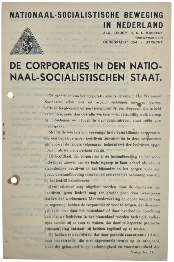 Original WW2 Dutch Collaboration NSB Document - De corporaties in den Nationaal-Socialistischen Staat