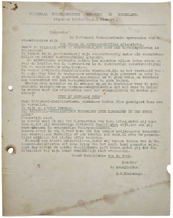 Original WW2 Dutch Collaboration NSB Document - Local NSB flyer Veendam (1938)
