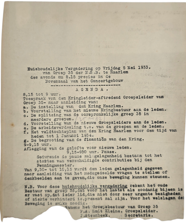 Original WW2 Dutch Collaboration NSB Document - NSB Haarlem member gathering (1933)