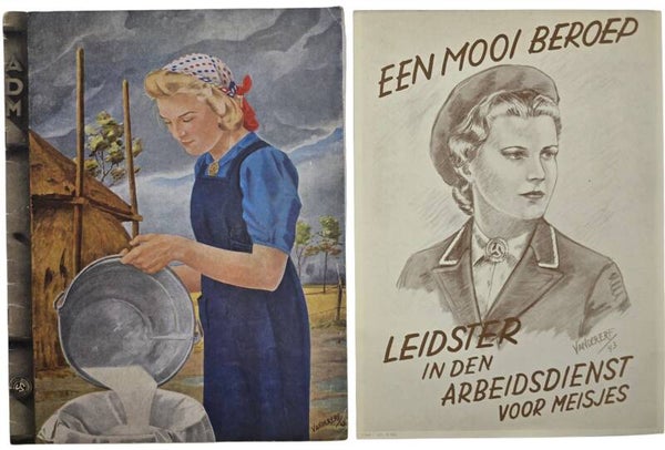 Original WW2 Dutch Collaboration NAD Brochure - Nederlandsche Arbeidsdienst voor Meisjes ADM Doorn, with add-on (!) (1943)