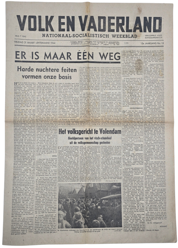 Original WW2 Dutch Collaboration Newspaper - Volk en Vaderland, 12th year no. 13 (1944)