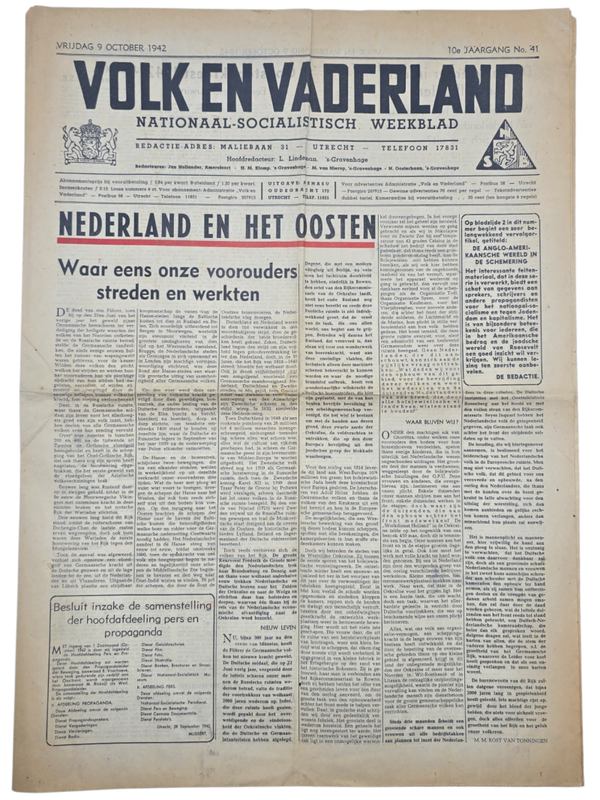Original WW2 Dutch Collaboration Newspaper - Volk en Vaderland, 10th year no. 41 (1942)