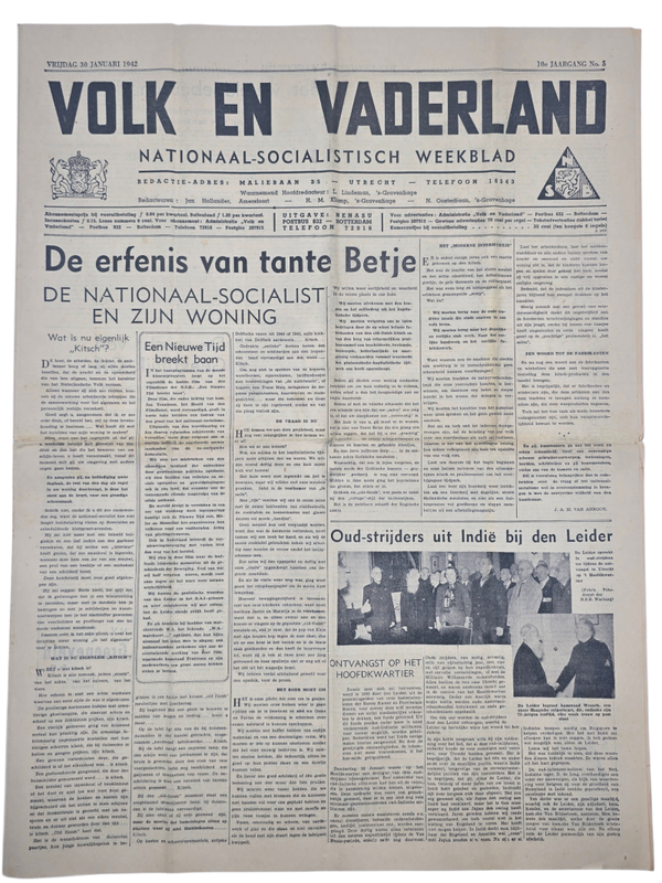 Original WW2 Dutch Collaboration Newspaper - Volk en Vaderland, 10th year no. 5 (1942)